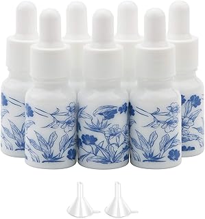NewZoll 7Pcs 10ml (1/3oz) Dropper Vials Ceramic Perfume Bottles Empty Dropper Bottles Containers Jars for Essential Oils Cosmetic Liquid, Dropping Bottles with 2 Funnels