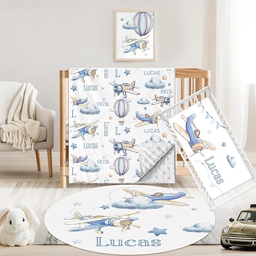 Miniatura 31 de Juego de ropa de cama personalizado para cuna de bebé, 3 piezas, juegos de cuna de bebé con nombre personalizado para niños y niñas, juego de ropa