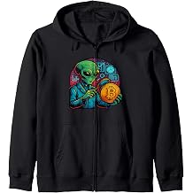 Alien Analyzing Bitcoin With Charts Data Background crypto Zip Hoodie