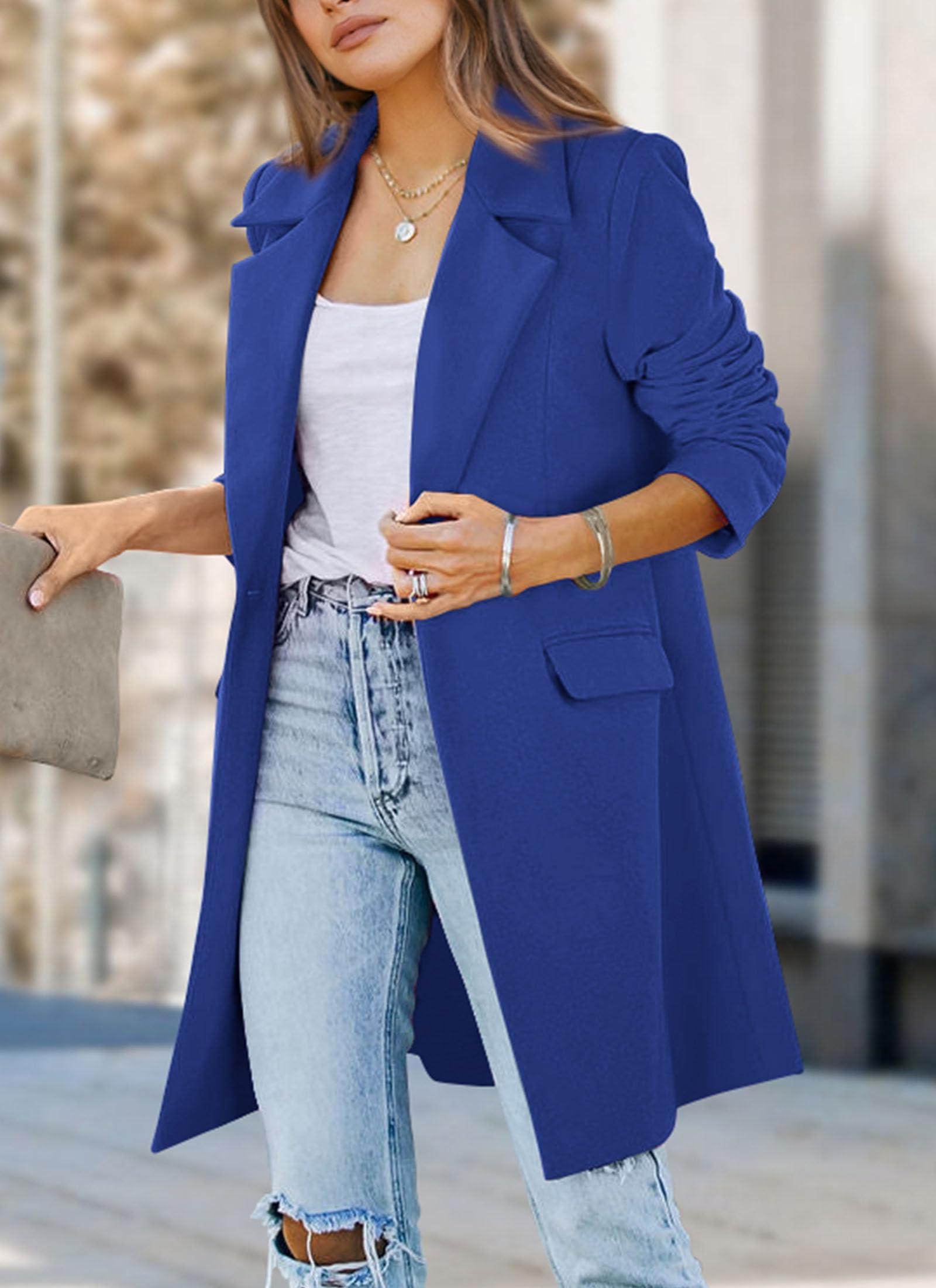 PRETTYGARDEN Women's Business Casual Long Blazer Jackets(Royal Blue,S) view 6