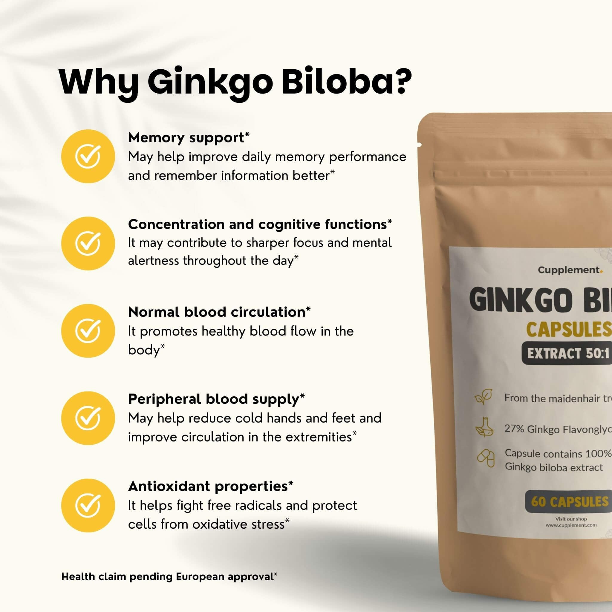 Ginkgo Biloba Kapseln 100 mg Kombideal 4x 60 Capsules - Gedächtnis & Konzentration - Nootropika Ginkgo - Vegan - Ohne Zusatzstoffe - Laborgeprüft - 60 Tage Vorrat pro Beutel