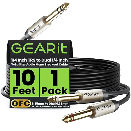 Miniatura 9 de GearIT Paquete de 2 divisores de cable en Y mono estéreo TS de 14 a 18 pulgadas (macho de 0.138 in a 0.250 in TS mono estéreo en Y) 10 pies