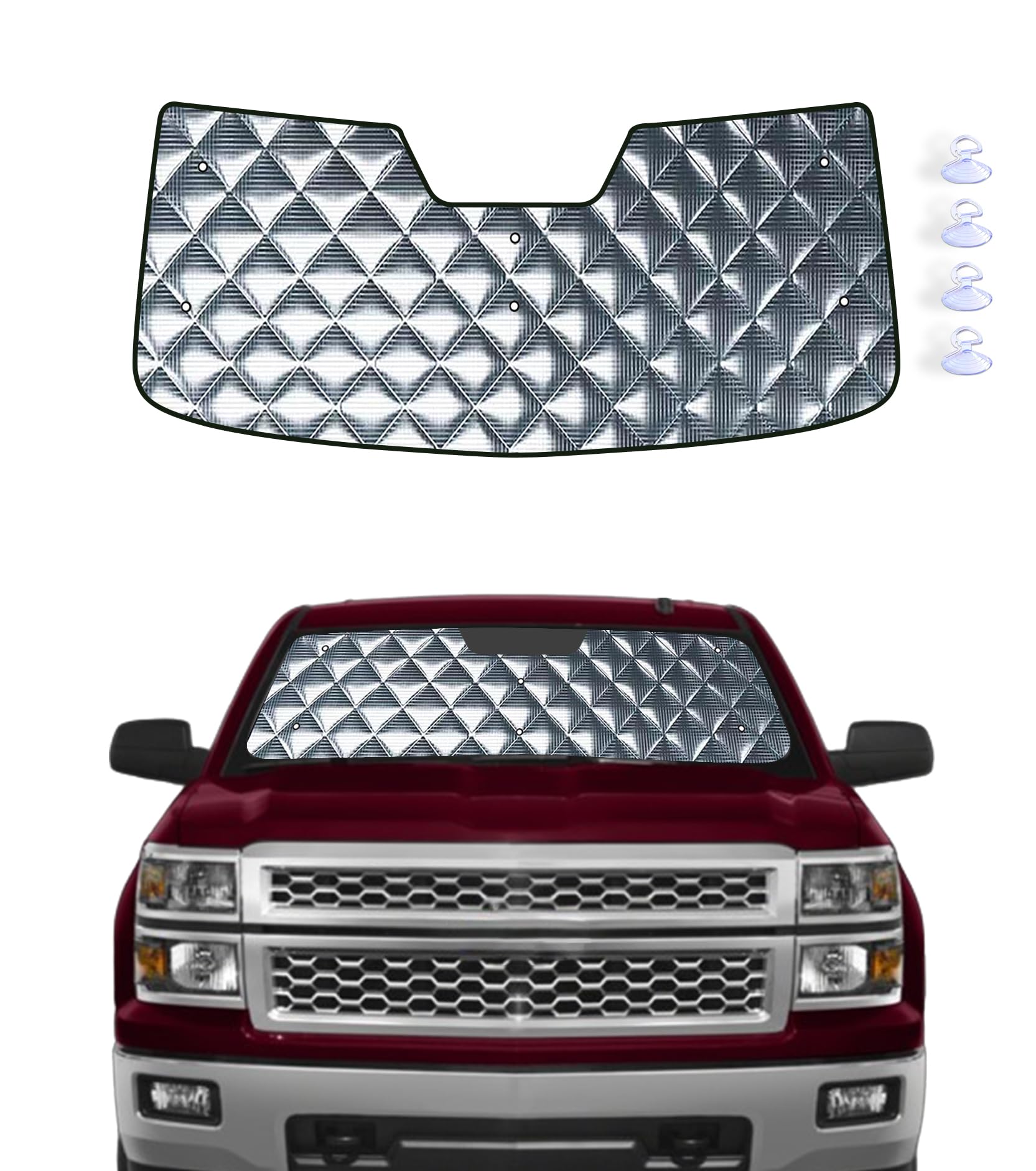 Photo 1 of 4 Layers Windshield Sun Shade Compatible with 2014-2018 Chevrolet Silverado/GMC Sierra 1500 Lane Departure Warning. Foldable 4MM Thick Reflective Aluminum Car Front Window Sunshade