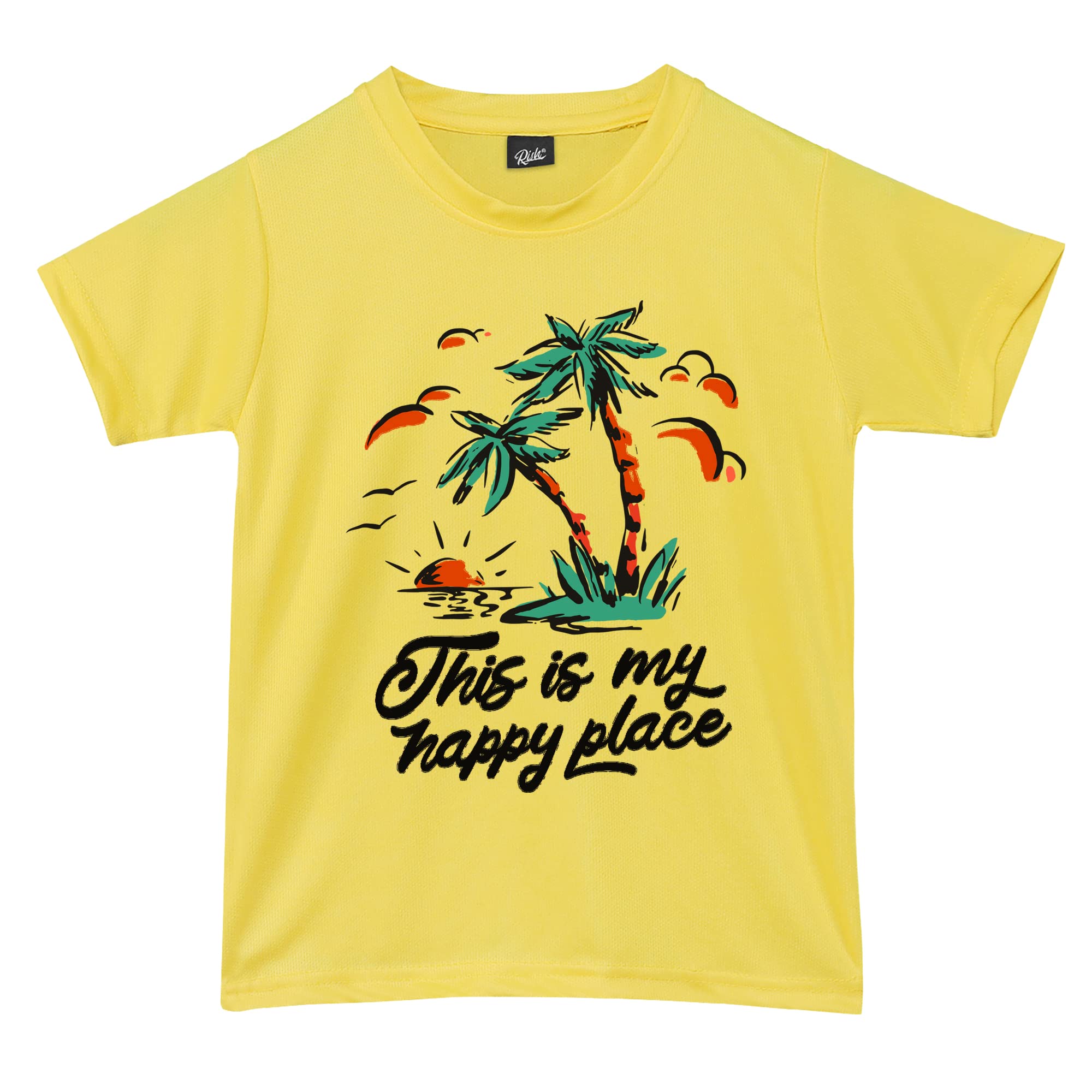 RISHTshirt for Boys and Kids | Super Soft Quick Dry Fit Fabric Beach Island Happy Place Printed Casuals