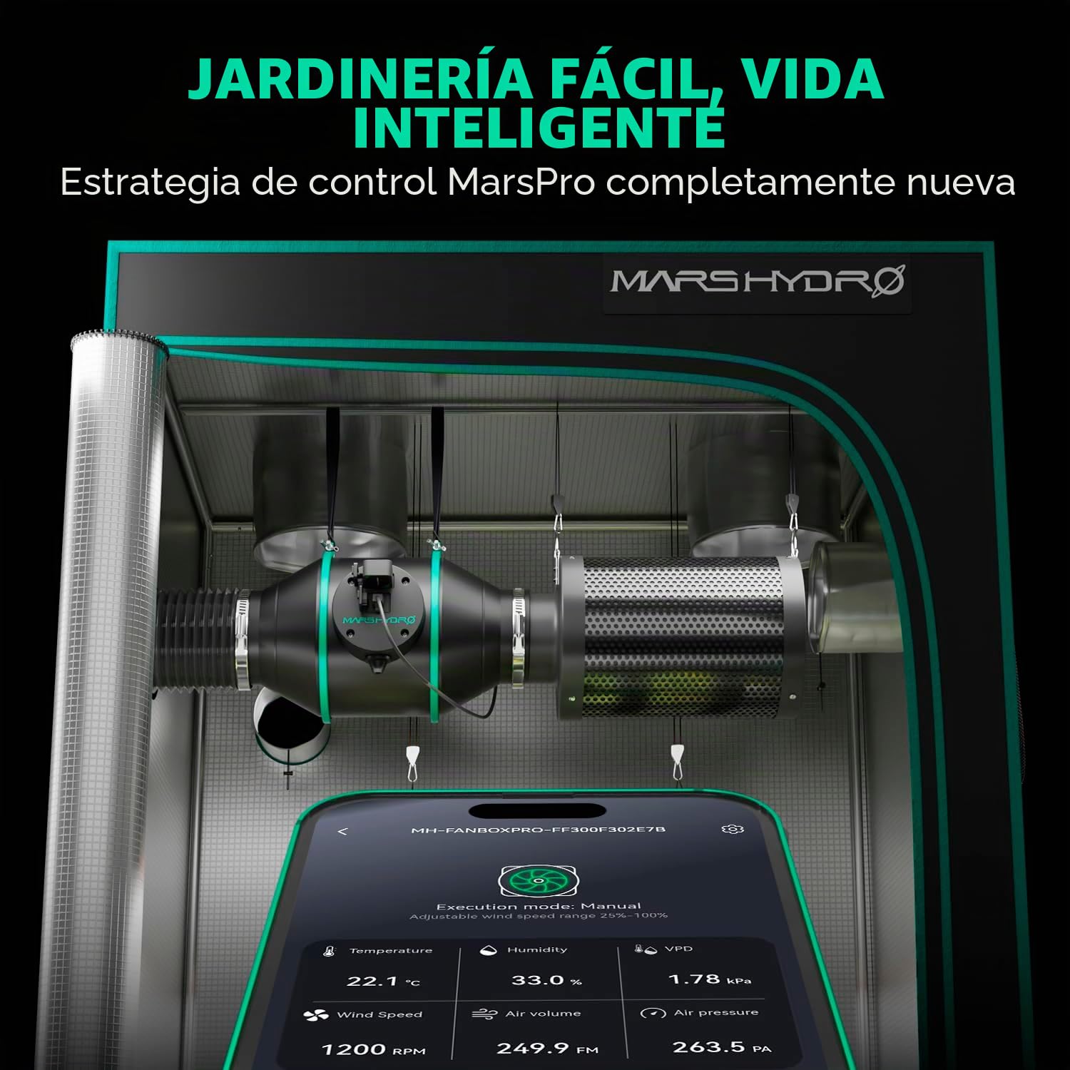 MARS HYDRO iFresh - Ventilador axial de 6 pulgadas, combinado, regulador de velocidad, filtro de carbono y ductura, control APP mediante iConnect, sistema de refrigeración y ventilación para Grow Tent