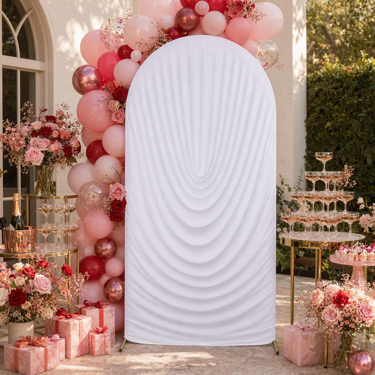 7.2FT White Arch Cover - Stretchy Fitted Arch Backdrop Cover for Round Top Chiara Backdrop Stand for Wedding Baby Shower Birthday Party Bridal Shower Decorations thumbnail