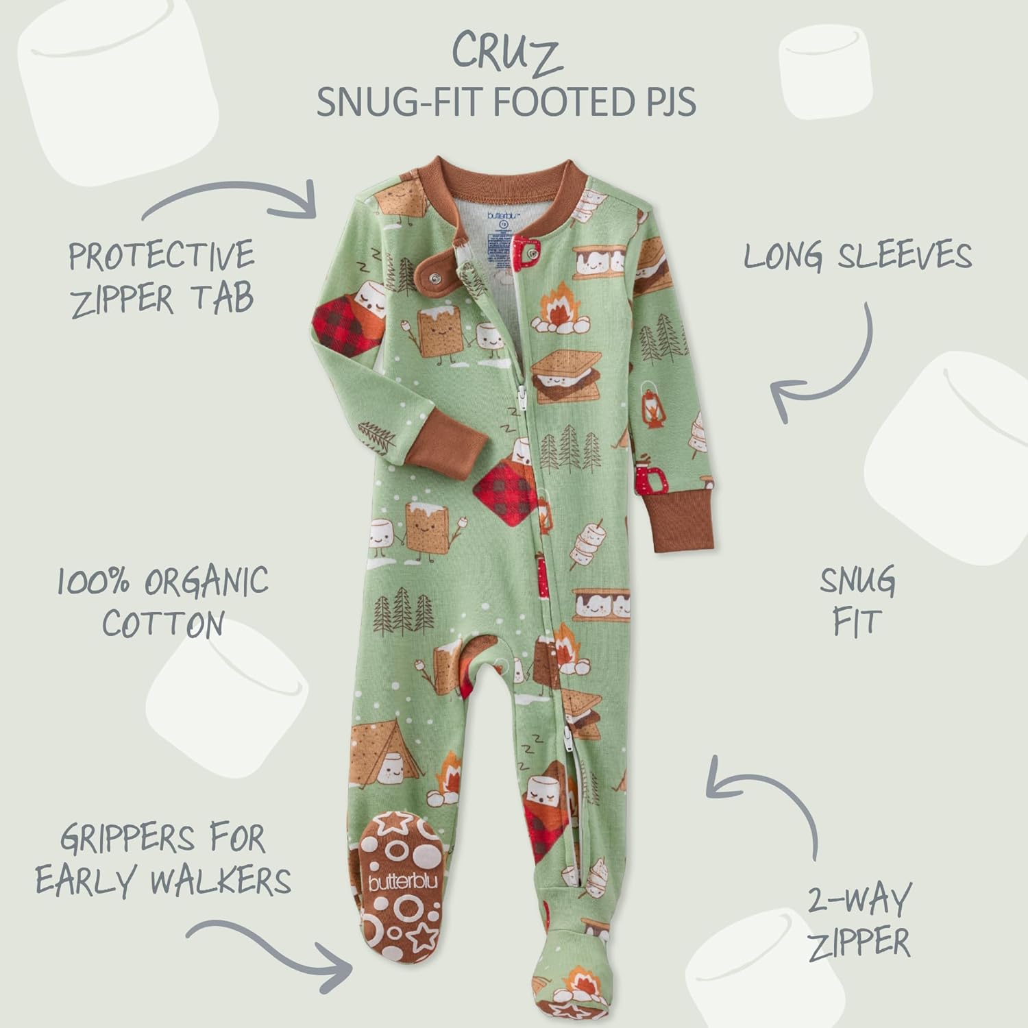 baby-boys Cruz Snug-fit Footed Pajamas 100% Organic Cotton Zip Front Sleeper Pjs W/Grippers for Baby Boys - Image 2