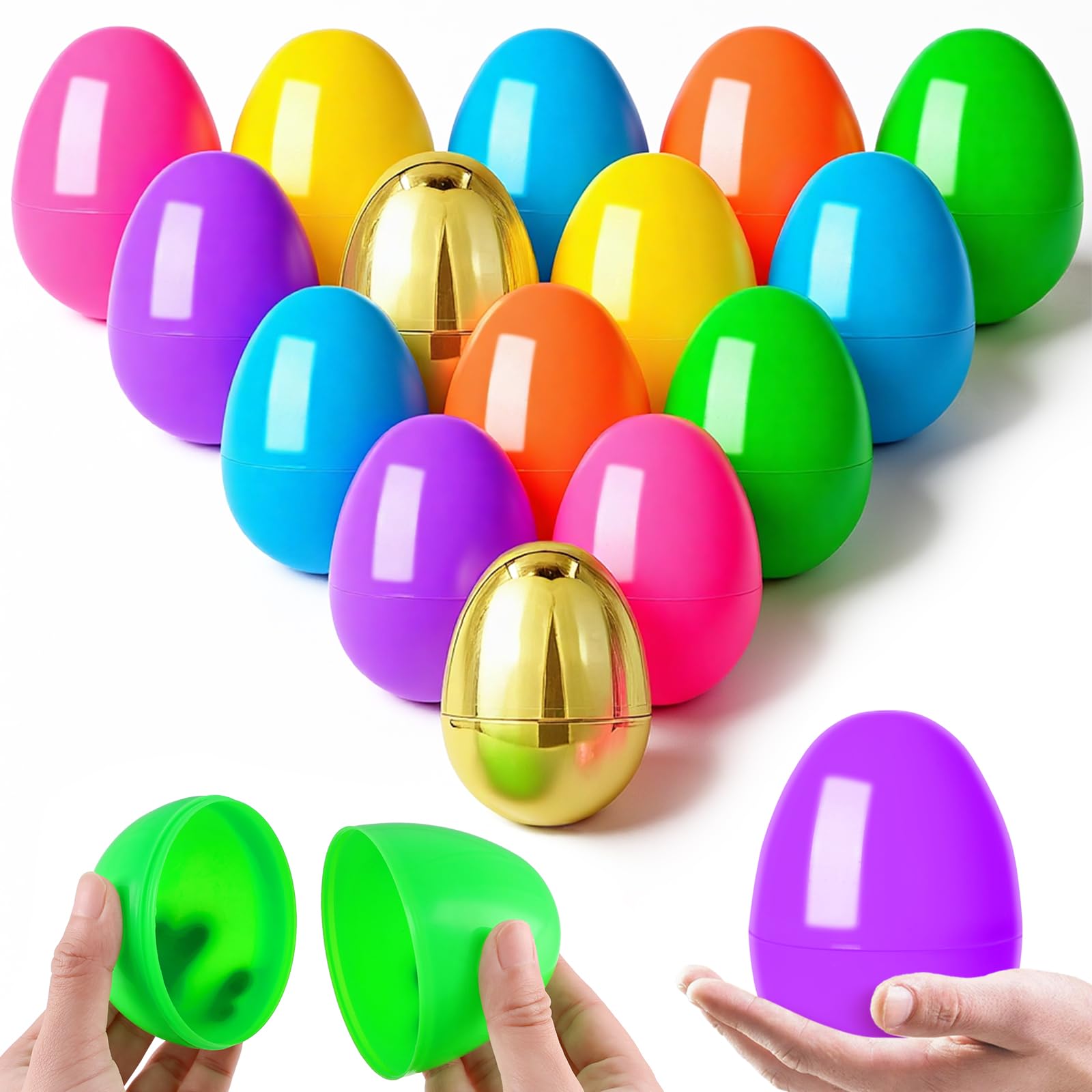 Photo 1 of MGparty 36Pcs Large 4" Easter Eggs Plastic Empty Eggs Bulk with 6 Golden Eggs, Fillable Easter Eggs for Egg Hunt, Easter Basket Stuffers, Party Favors, Decorations
