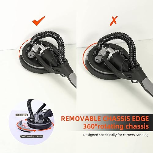 Miniatura 5 de Garvee - Lijadora eléctrica para paneles de yeso de 750 W, 7 velocidades variables, 900-1800 RPM con luz LED, 14 discos de lijado, mango extensible,