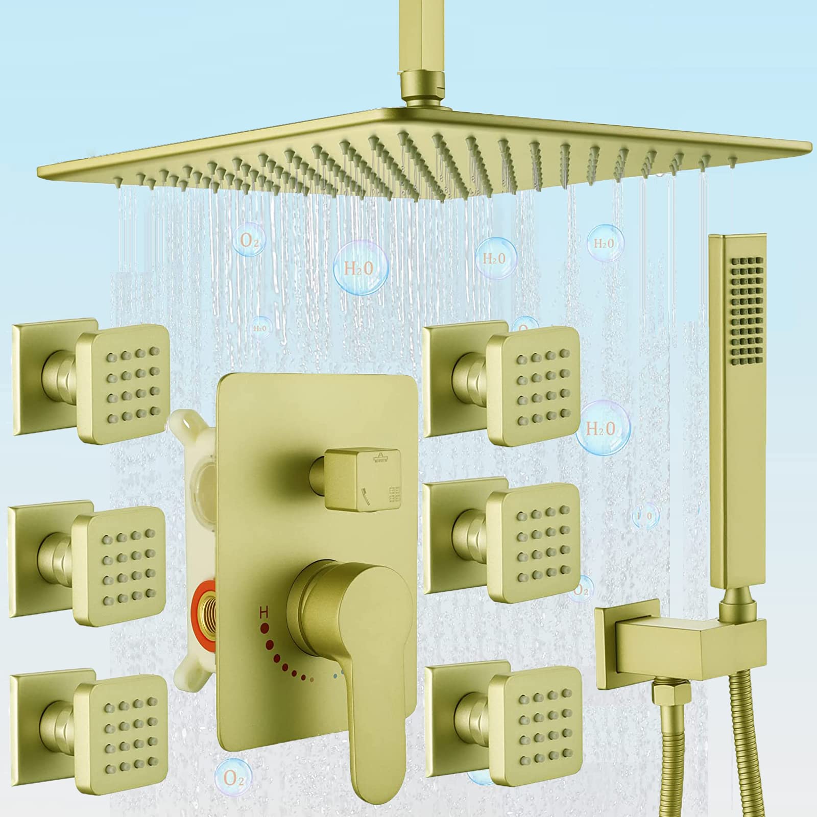 Matte Gold Shower Body Jet System 10 Inch Brass Ceiling Mounted
