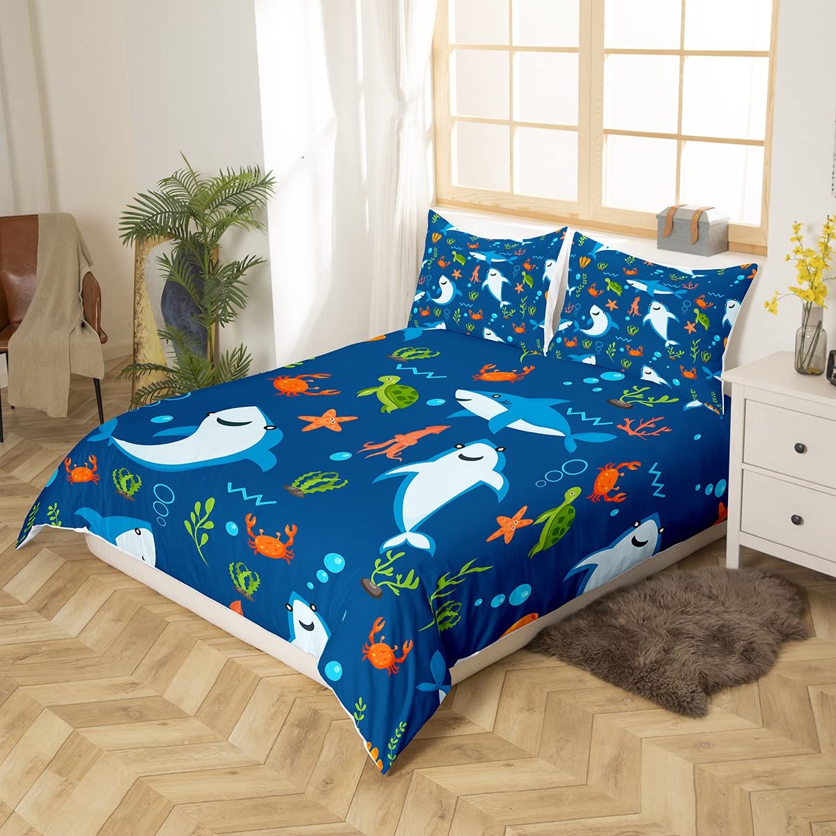 Set di biancheria da letto per bambini con motivo squalo e tartaruga marina di Homemissing, copripiumino per ragazzi e ragazze, decorazione per la camera da letto, motivo creature oceaniche