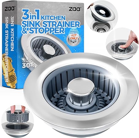 Upgraded 3in1 Kitchen Sink Drain Strainer & Sink Stopper Upgraded 3in1 Kitchen Sink Drain Strainer & Sink Stopper