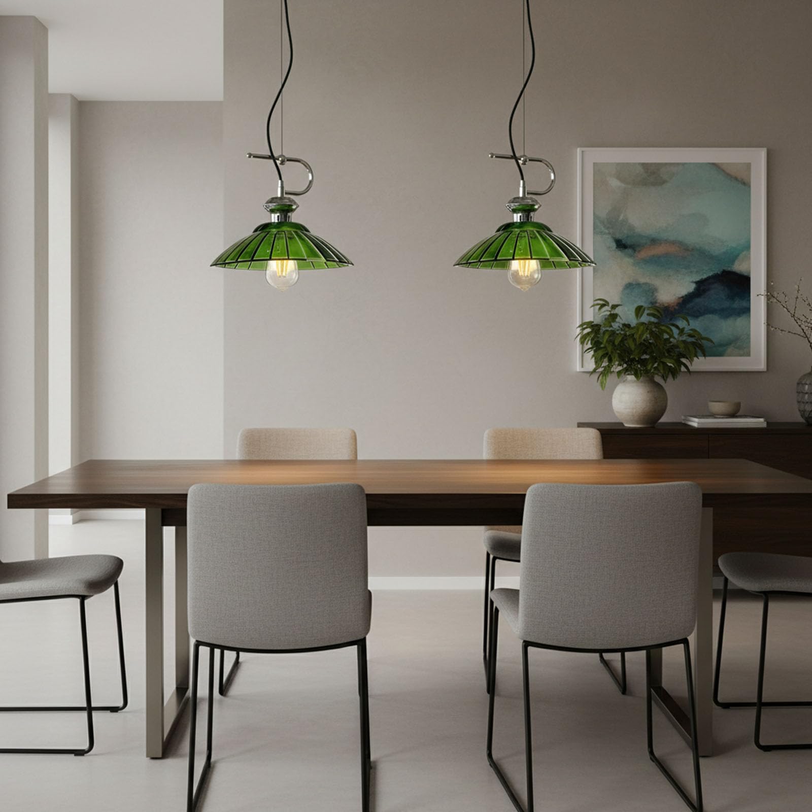 EKSED Lámpara Colgante Vintage de Vidrio de 30cm con Base E27, Lámpara de Techo Ajustable, Ideal para Sala de Estar, Dormitorio, Cocina (Verde)