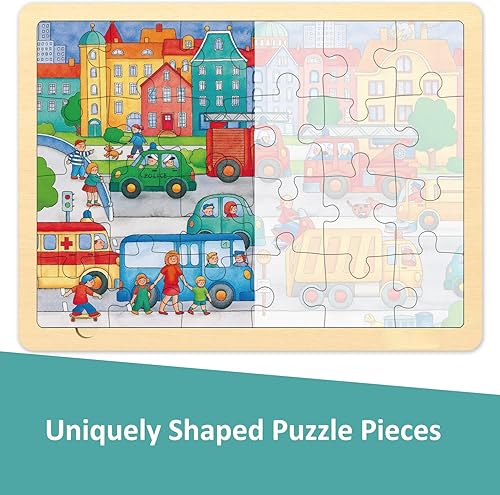 Miniatura 3 de Rompecabezas de madera para niños de 3 años con imagen debajo, rompecabezas de 24 piezas para niños de 3 a 5 años con temática de tráfico, piezas de