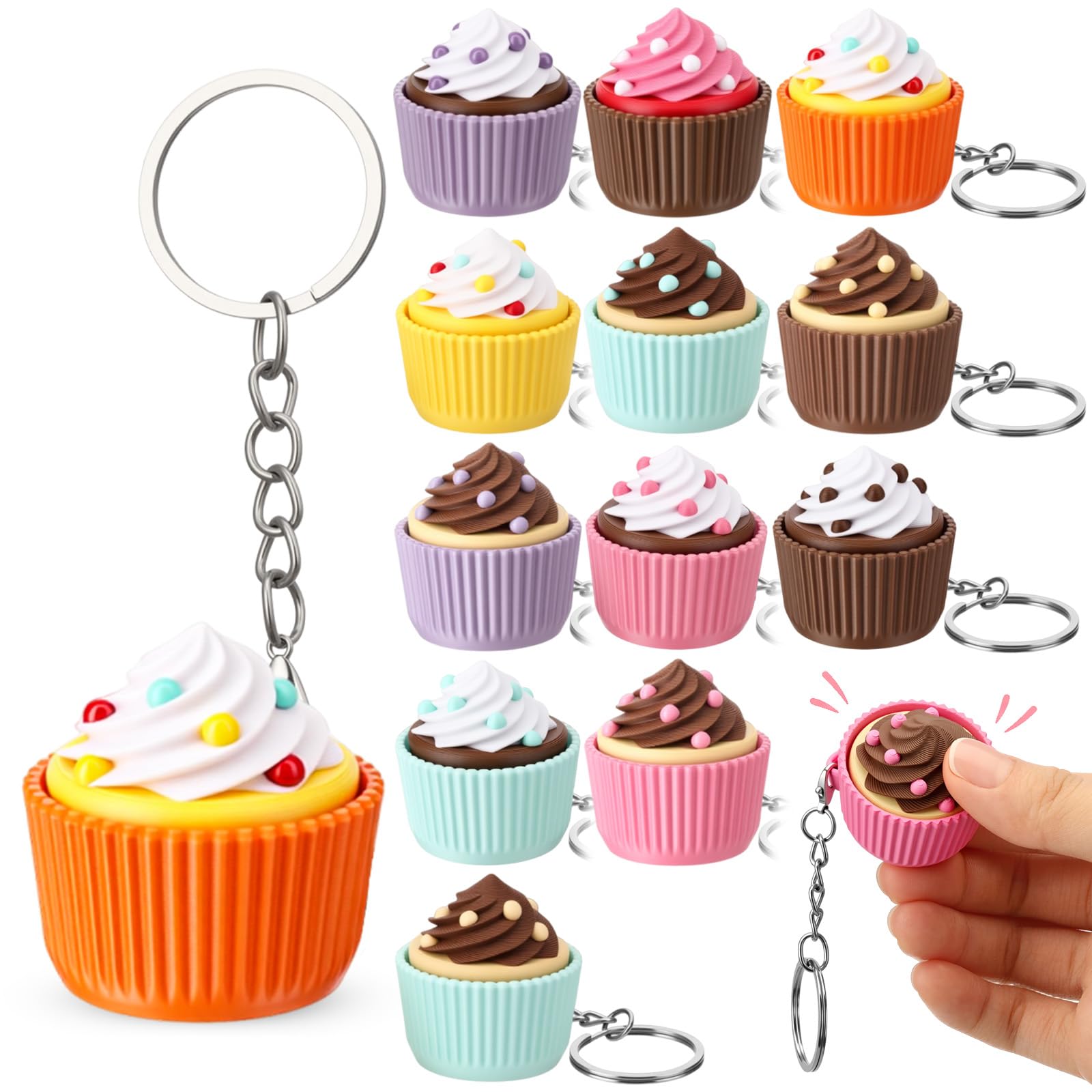 Kenning 12 Pcs Cupcakes Clicker Fidget Keychain Bulk 3D Printed Fidget Toy