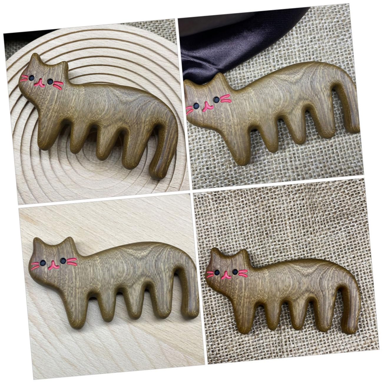 Ipetboom 4pezzi Pettini Legno Per Massaggio Per Gatti Da Pettine Antistatico Con Denti Larghi Per Tutti Tipi Di Pelo Per Regali Di Compleanno e Festività