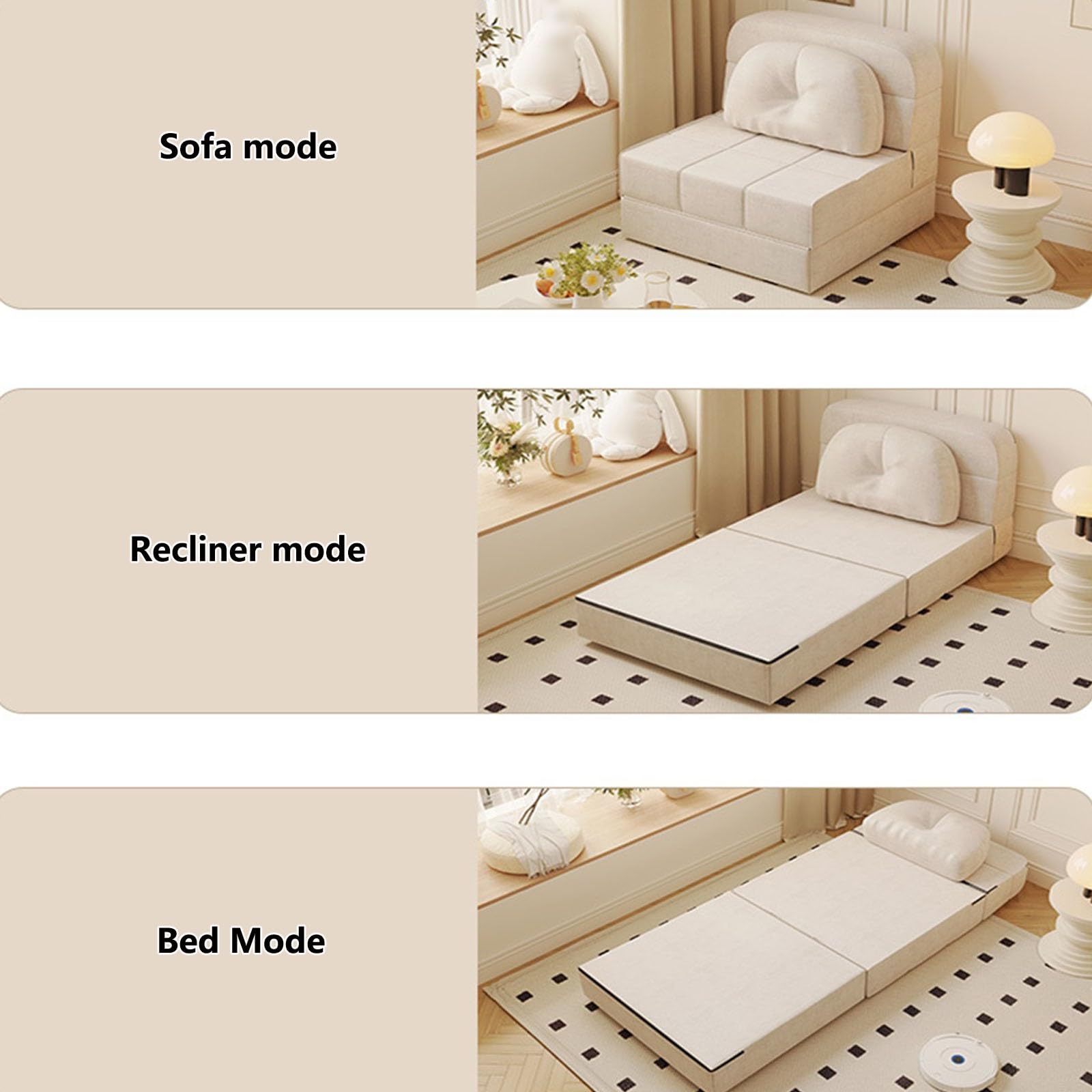 Sofa składana Rozkładana sofa z funkcją spania, którą można przekształcić w fotel do, podłogę i poduszkę, nadaje się łóżek gościnnych(Grijs,100cm)