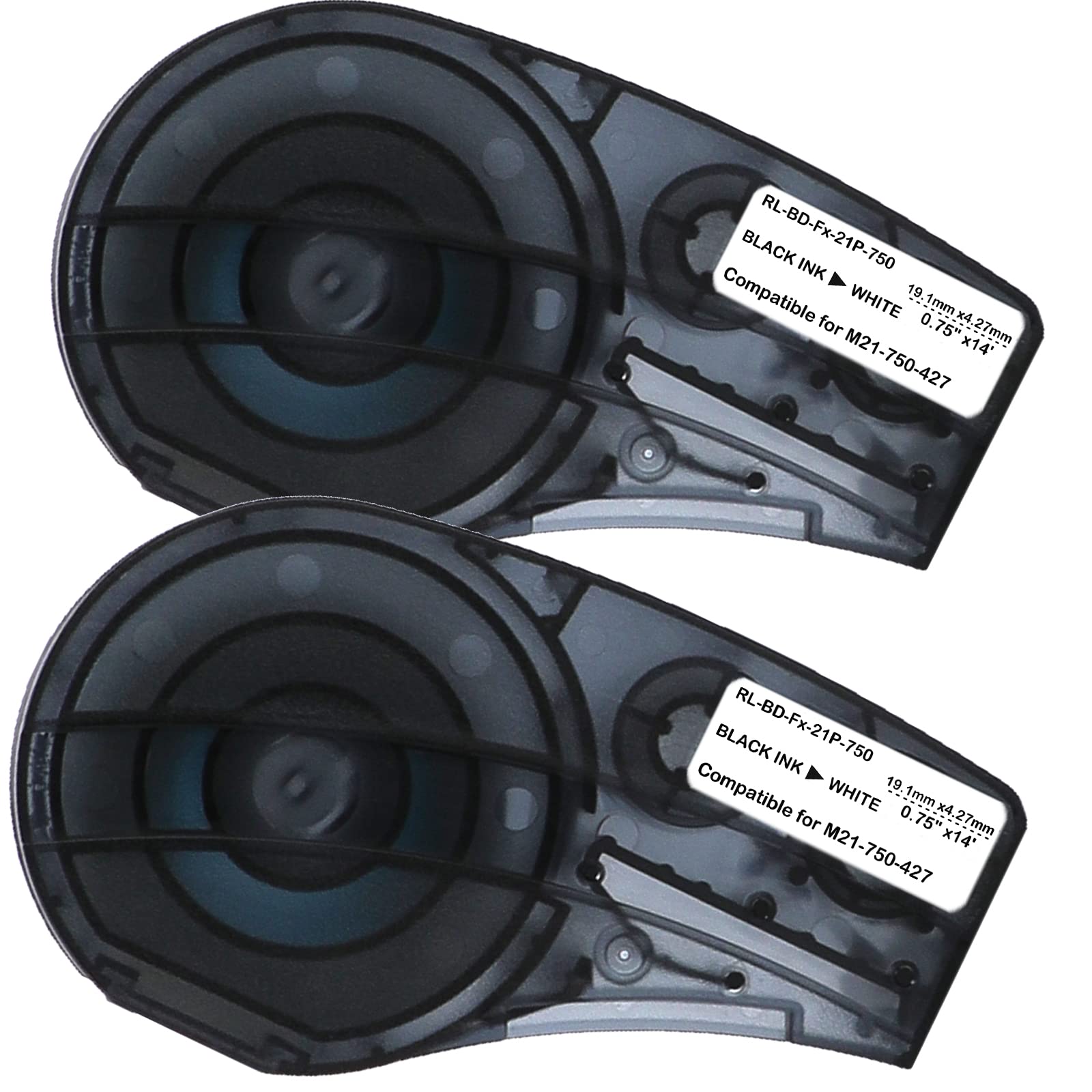 Compatible Label Tape Replacememt for M21-750-427-Black on White 0.75" Self Laminating Vinyl-14' Length -0.75" Width-2 Pack