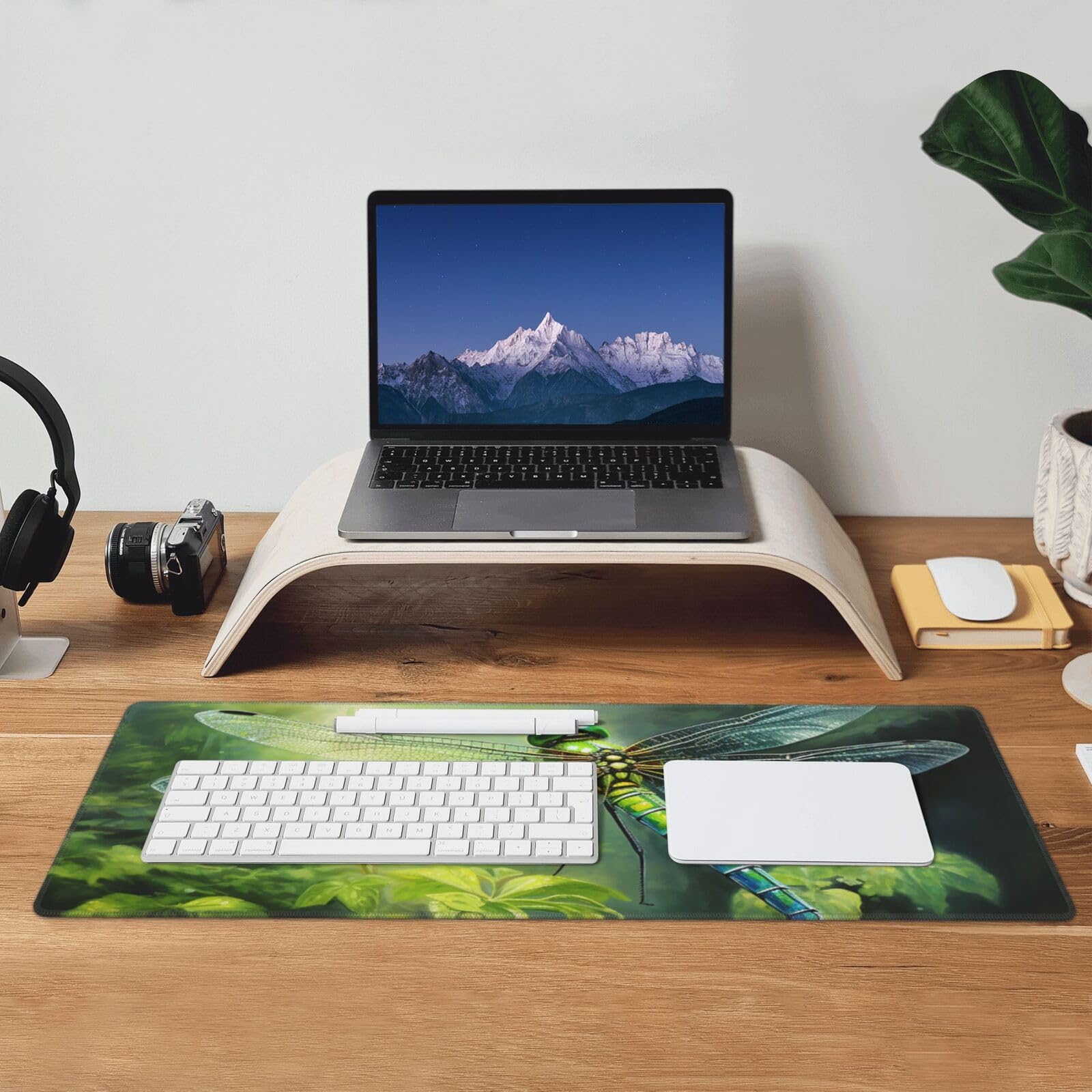 Famame Laptop Mouse Pad Green Dragonfly on Leaves Desk Mat with Stitched Edges 31.5X 11.8 inch Non-Slip Large Keyboard Rubber Writing Table Mat for Office Home 4