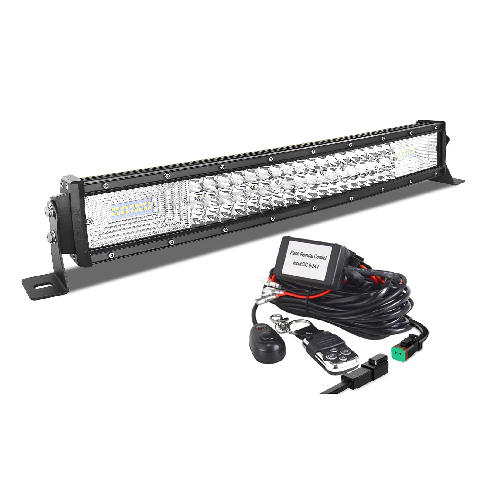AUXTINGS Curvo Barra luminosa a LED da 56 cm con cablaggio del telecomando, fascio di inondazione spot a tripla fila barre led fuoristrada, luce di lavoro stroboscopica luci di guida impermeabile