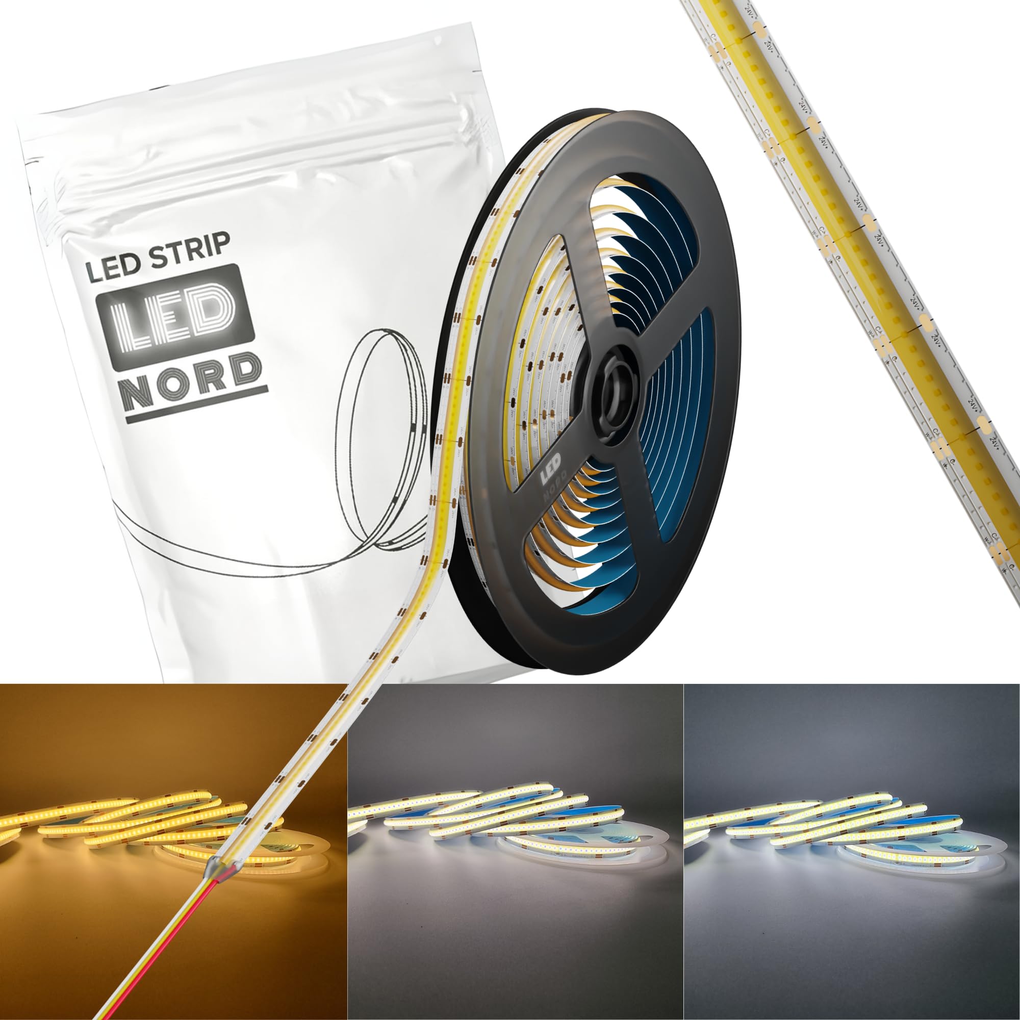 Striscia LED 5 m autoadesiva COB CCT bianco regolabile – striscia LED CCT COB 24 V per TV TV cucina – nastro LED ritagliabile illuminazione indiretta retroilluminazione – strisce LED