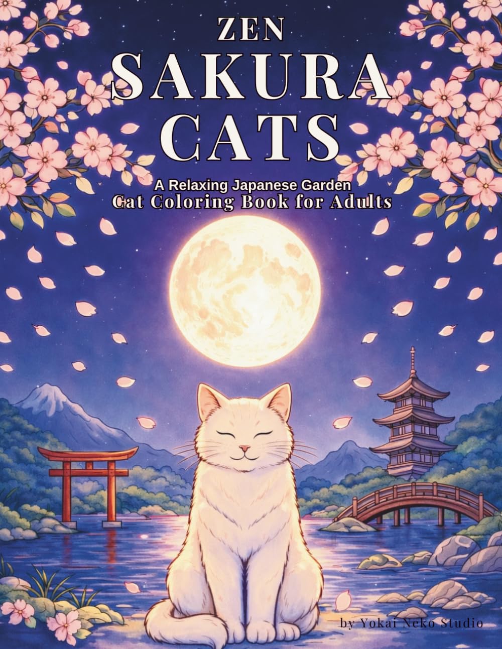 Zen Sakura Cats: A Relaxing Japanese Garden Cat Coloring Book