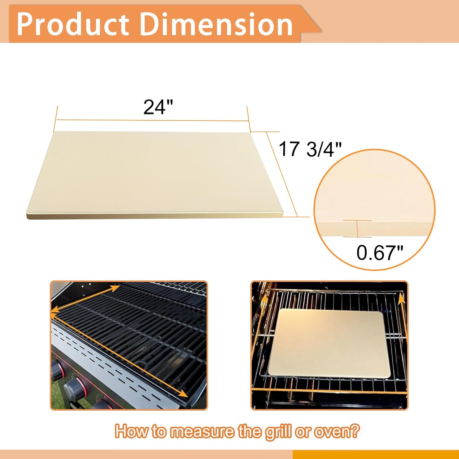24'' Extra Large Pizza Stone Baking Stone Cordierite Bread Stone for Oven Grill, Cooking Stone for Grill Rectangular, Thermal Shock Resistant, Ideal for Baking Different Sizes of Pizzas or Bread