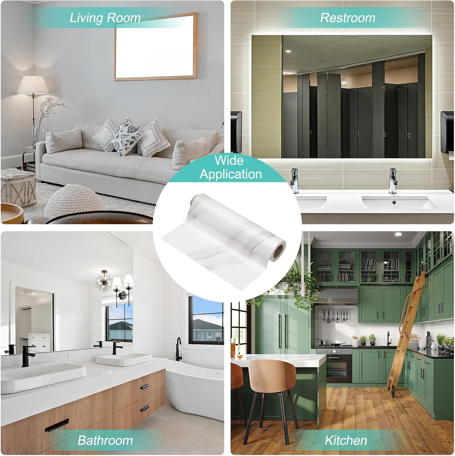 HARFINGTON Wood Grain Wallpaper Border 8" x 16.4ft PVC Self-Adhesive Textured Frame Sticker Waterproof Wall Decorative Wallpaper for Floor Door Table Cabinets Desk, White Texture