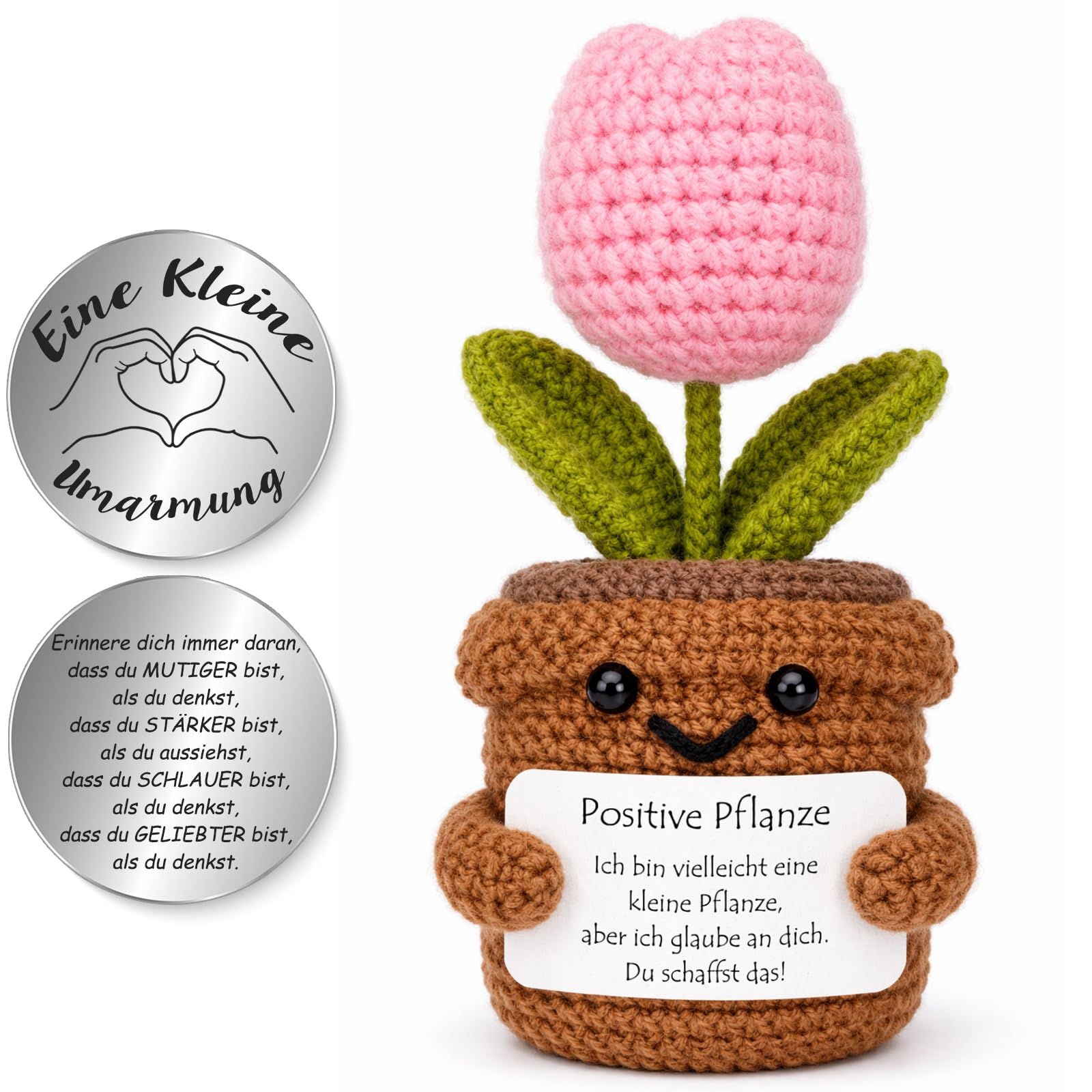 Tixlux Pocket Hug Positive Tulpen-Figur, Kreative Strickwolle Figurine mit Kleiner Umarmung Glücksbringer (Herz), Mutmacher Geschenk, Gute Besserung Geschenk, EinschulungGeschenk