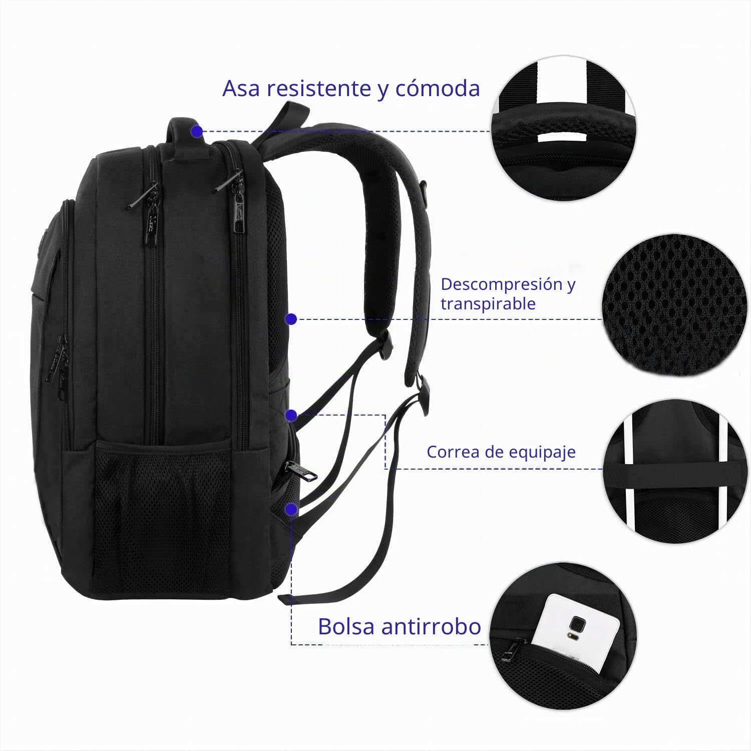 MATEIN Mochila Portatil Hombre Impermeable, Mochila Ordenador Portatil 15.6 Pulgadas con Gran Capacidad, Mochilas Portátil Antirrobo Laptop Backpack del Negocio Trabajo Diario Viaje Escolares - Negro