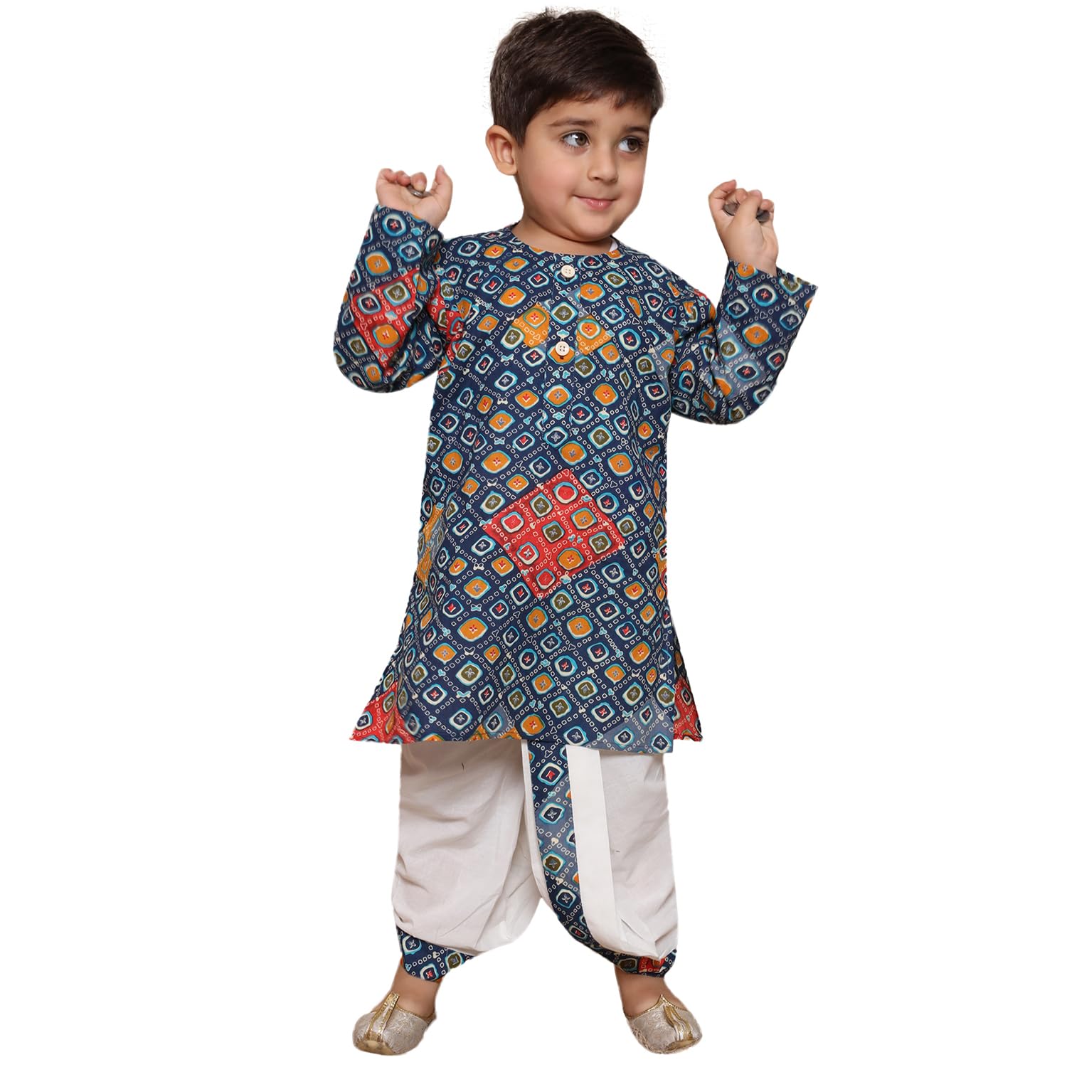 AJ DEZINESKids Bandhani Print Pure Cotton Dhoti Kurta Set For Boys