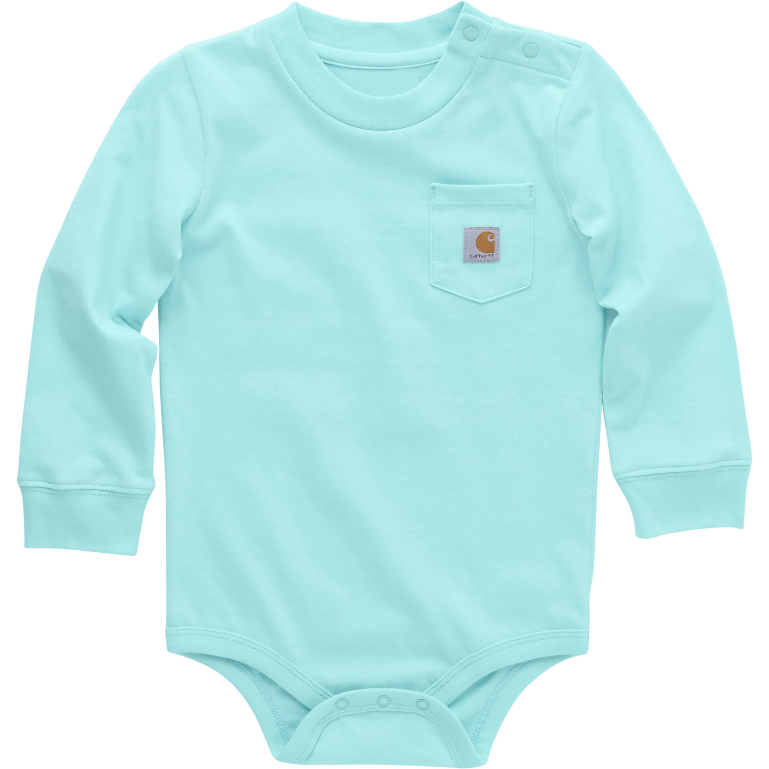 Carhartt Long-Sleeve Pocket Bodysuit | 100% Cotton | Made From Breathable, 100% Cotton Jersey | Easy Changes 12 Months Aruba Blue