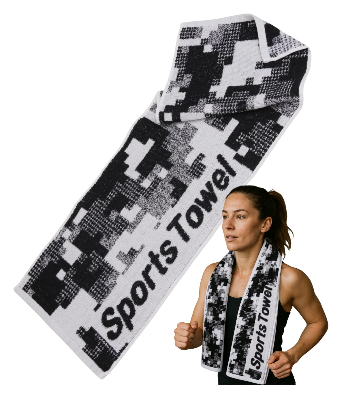 JWL Cotton Sports Towel, Quick Dry, Gym for Running, Travel, Beach, Swimming, Camping Hiking, Soft Absorbent Fitness (WHITE HEM, 30x90CM, CAMO) — image 1