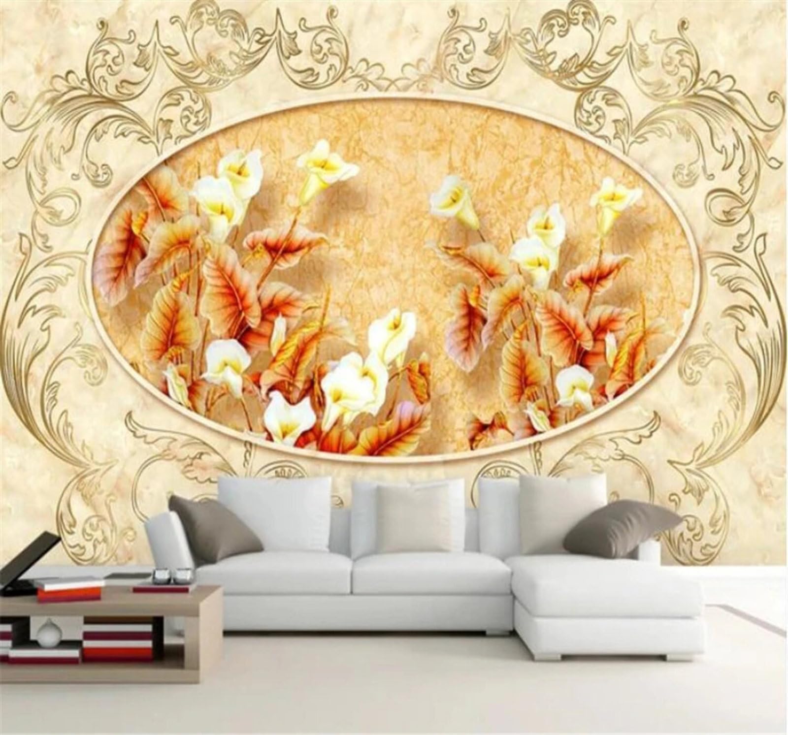 Haut De Gamme Art Verre Relief Feuilles Fleurs Papier Peint 3D Moderne Soie Texturée Haut De Gamme Idéal Pour Le Salon Et La Chambre à Coucher-250cm×170cm