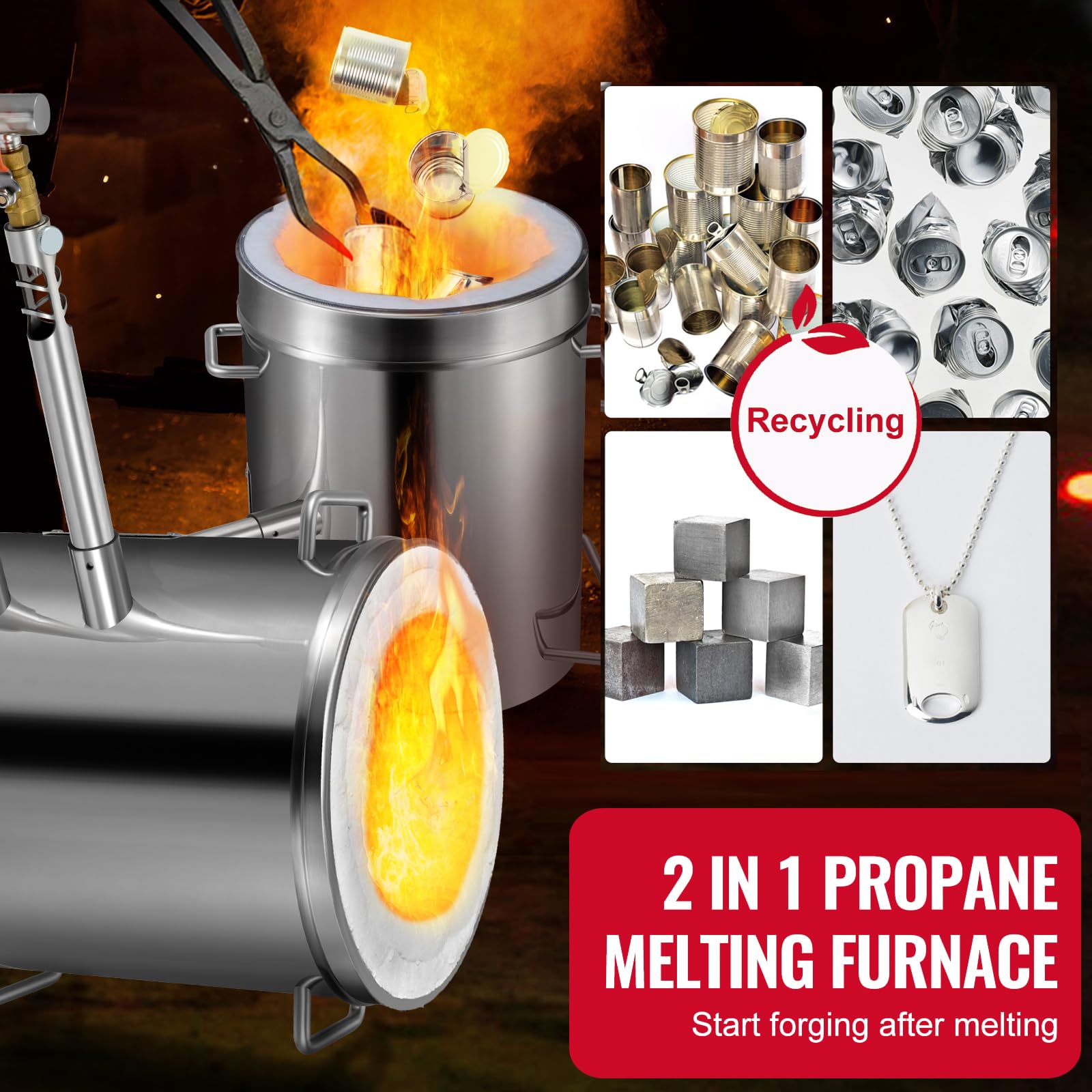 Happybuy Propane Melting Furnace Kit, 12KG Capacity Stainless Steel Foundry, Blacksmithing Forge with Crucible & Tongs, for Gold Copper Silver Metal Casting & Recycling