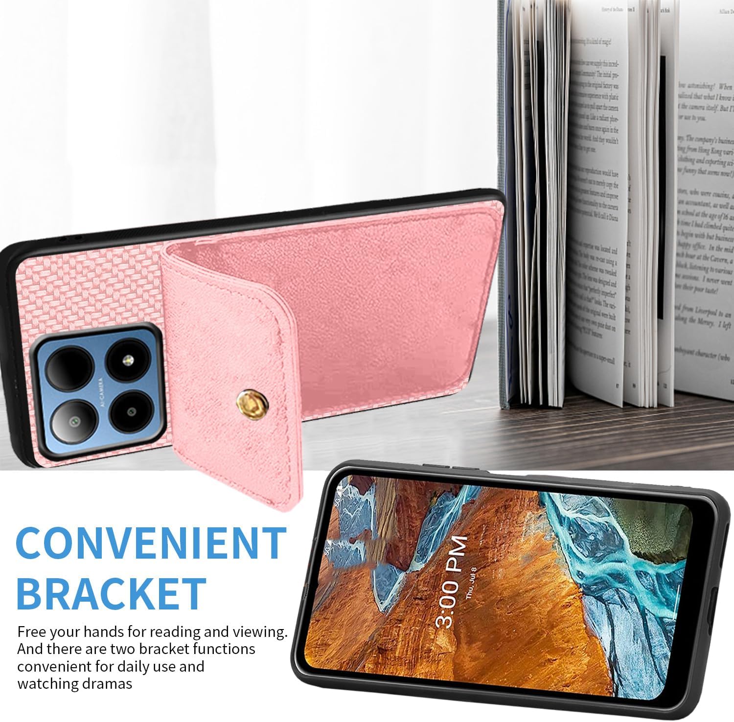 Back Wallet Phone Case for Motorola Moto G Stylus 2025 5G with Detachable Lanyard, Crossbody Lanyard Strap & Wrist Strip Cover | ID Card/Cash Holder Slots Stylish Cover for Women (Pink)