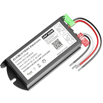 Dimmable LED Driver 24V 60W, Triac ELV/MLV LED Transfomer & Power Supply Compatible with Most Lutro/Leviton Dimmers, Smooth Flicker Free Dimming for LED Lights Strips Cabinet