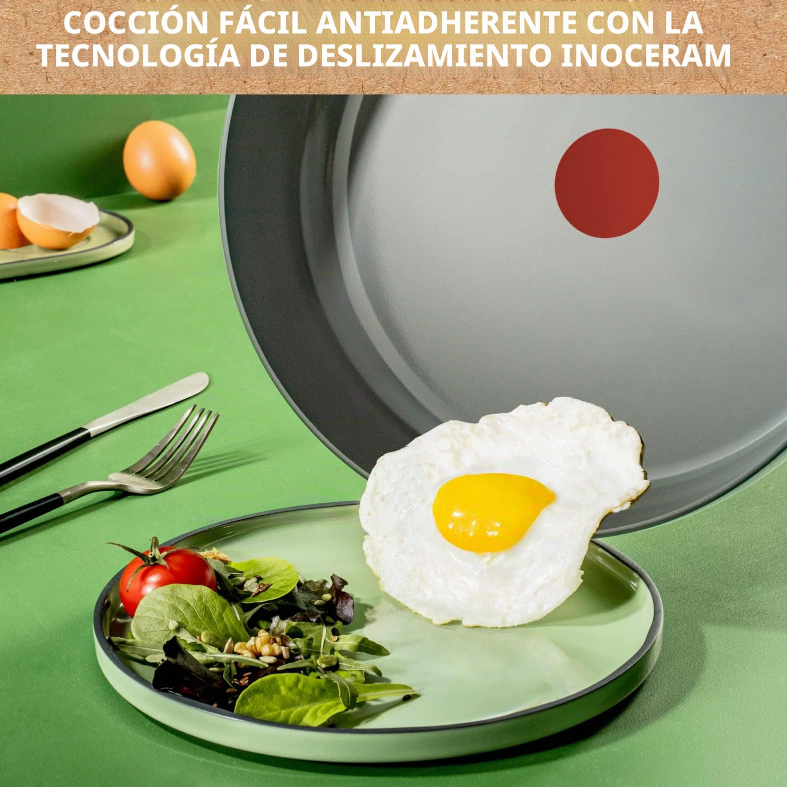 Tefal Renew On - Sartén (24 cm, Revestimiento Antiadherente cerámico, inducción, indicador de cocción Termo-Signal, Eco-diseño, Cocina Saludable, Fabricada en Francia C4270432, Gris | Sartén de inducción de cerámica para una cocción saludable sin grasa -