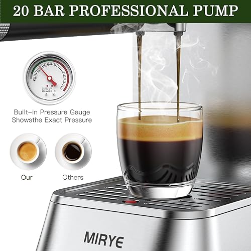 Miniatura 5 de MR - Máquina de café expreso, 20 bares, de acero inoxidable, máquina de café para el hogar u oficina con tanque de agua extraíble, cuchara medidora,