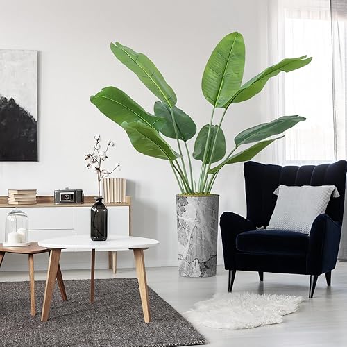 Árbol artificial en maceta moderna, hoja de plátano falsa de seda para decoración del hogar en interiores y exteriores, altura total 66 pulgadas
