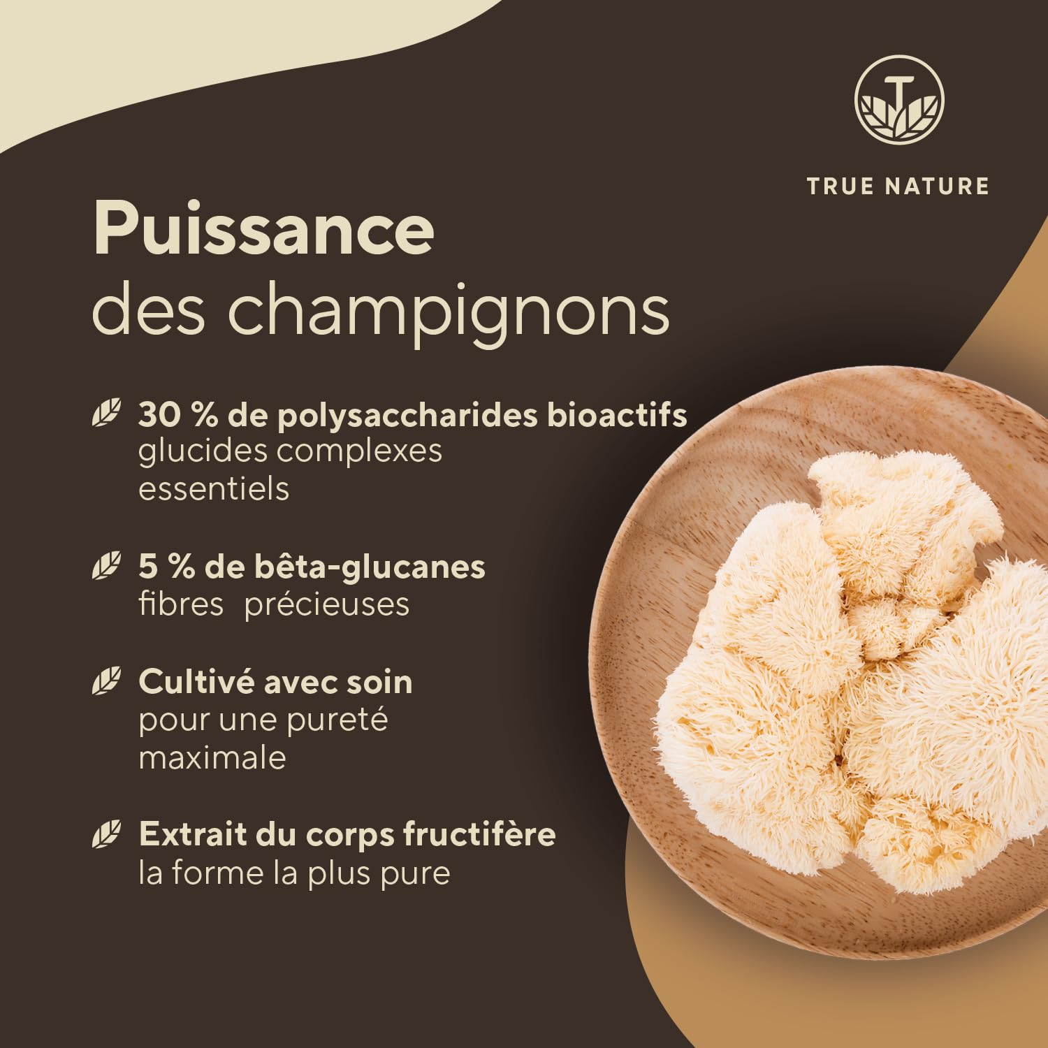 Lions Mane - 360 gélules - 60.000 mg de Criniere de lion (Extrait 30:1) - Hericium Erinaceus – Polysaccharides & Bêta-Glucanes – Vegan – Crinière de Lion– TRUE NATURE
