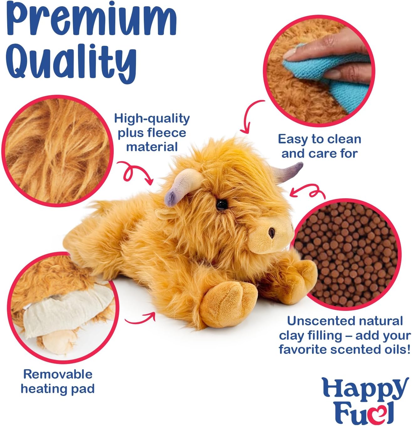 Highland Cow Microwavable Stuffed Animal – 1.5 lb Unscented Heating Pad Plush, Soft Cozy Cute Cow Toy for Relaxation and Comfort, Gift for Women, Girls, Adults & Kids by Happy Fuel