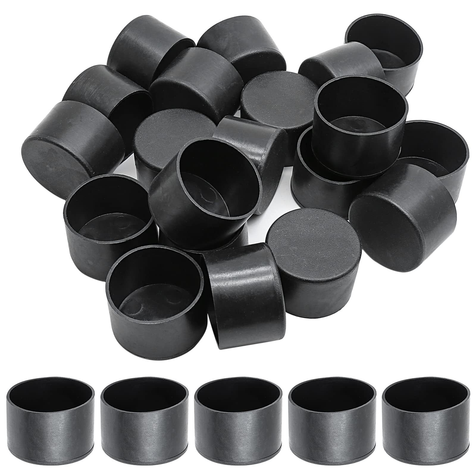 Unlorspy 20 Pcs Black Rubber End Caps, 1.57 Inch (40mm) Diameter Round Plastic Furniture Chair Leg Caps Rubber Tips Floor Protectors Feet Pads for Desk Chair Leg (Round)