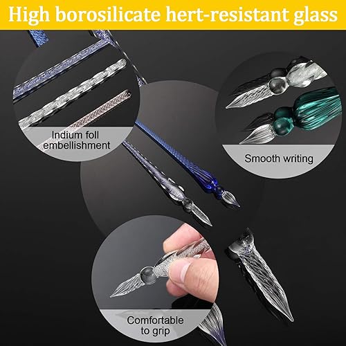 Miniatura 4 de Zonon 6 bolígrafos de inmersión de vidrio hechos a mano, cristal de borosilicato con alto contenido de borosilicato, para escribir dibujo,