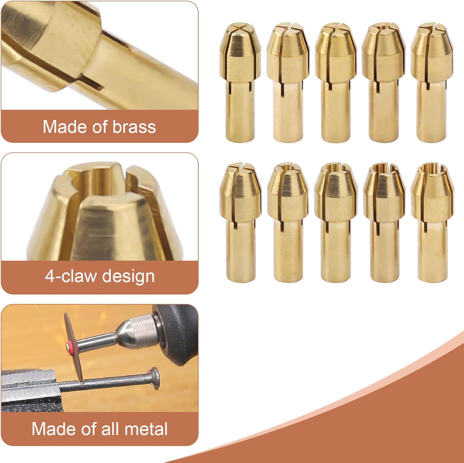 Drill Chuck Collet Set for Dremel, Include Brass Collet Set & 1/32" to 1/8" 4486 Multi Chuck & 4485 Brass Collet Metal Nut Rotary Tool Replacement Chuck Adapter Compatible with Dremel