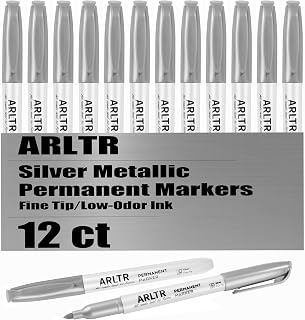 Silver Metallic Permanent Markers, 12 Pack Silver Metallic Marker Pens for Artist Illustration, Industrial Marking, DIY Crafts, Gift Card Making