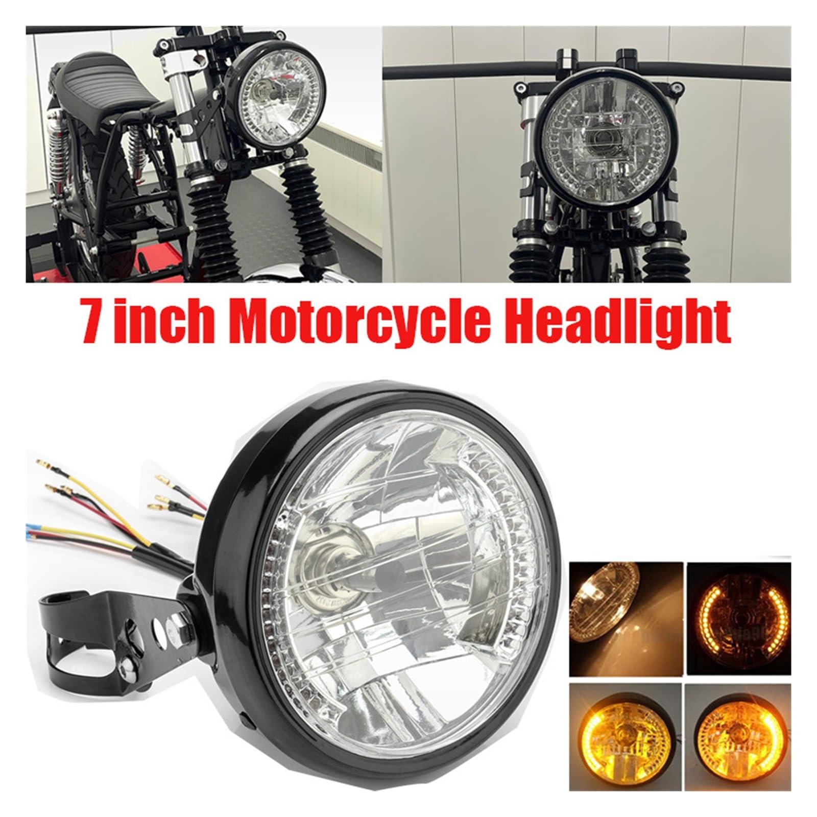 Światło Do Jazdy Pasuje do Harley 7 Cal reflektor motocyklowy z 9-przewodowym kierunkowskazem LED żarówka halogenowa przedni uchwyt mocujący reflektor Dirt Bike przednie światła(Lamp)