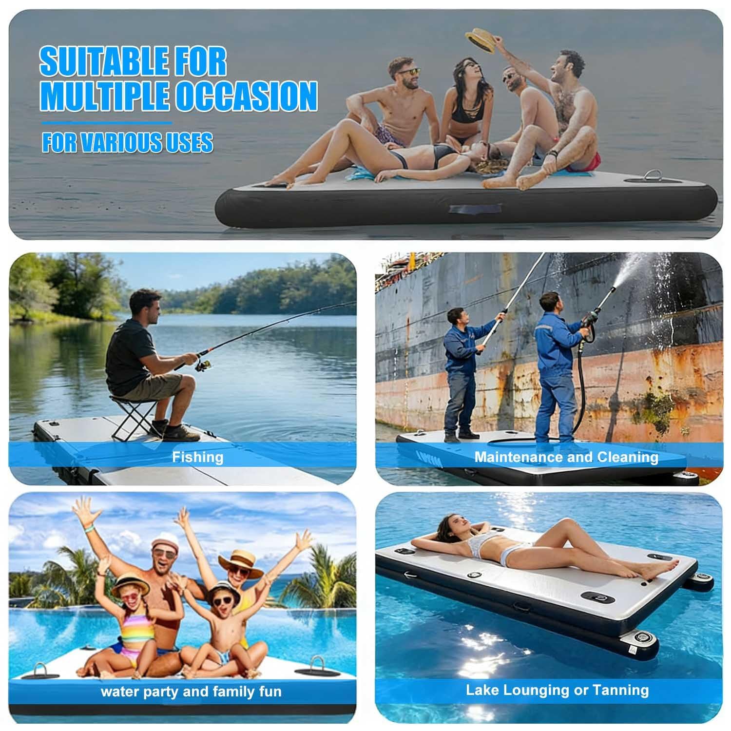 Bote Hinchable para Pesca Y Lago – Balsa Portátil De PVC con Capacidad para 400 Kg para 3-4 Adultos – Muelle Multiusos para Piscina, Playa, Mar Y Camping.