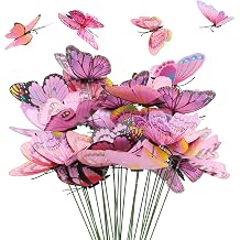 30PCS Pink Butterfly Decor Fake Butterfly Garden Picks for Outdoor Decor