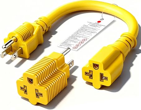 4-in-1 15 Amp to 20 Amp -1ft Extension Cable&Power Adapter, T Blade Adapter - 5-15P to 5-20R, 6-15R, 6-20R,12AWG AC Power Plug Adapter Cable